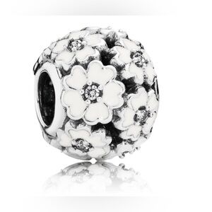 Authentic Pandora Retired Primrose Meadow Charm White Enamel Clear CZ S925